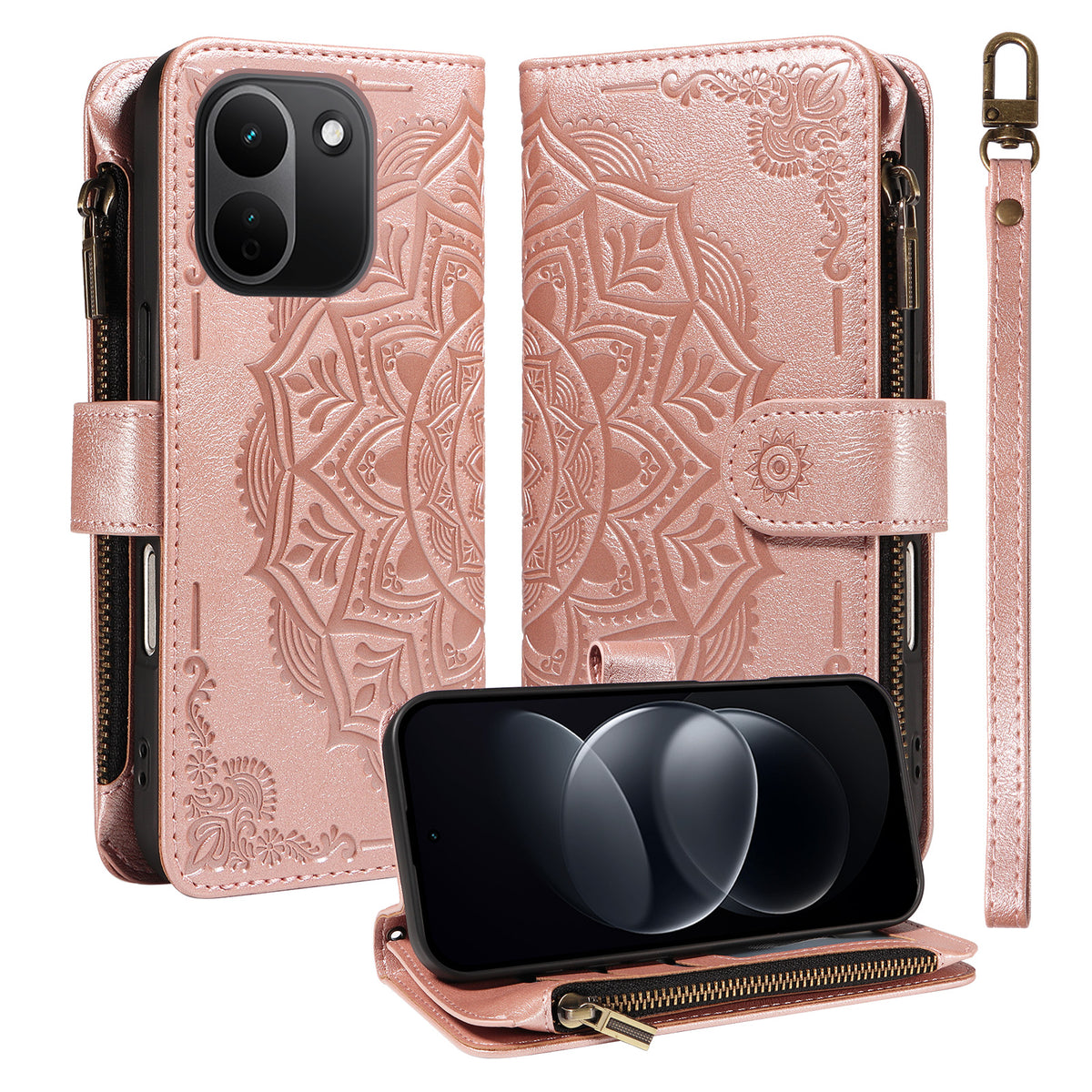 Xiaomi Redmi Note 17 Pro+ 5G / Xiaomi Redmi Note 17 Pro Max 5G Plånboksfodral 9 kortfack RFID-blockerande mandala präglad läderficka med handledsrem