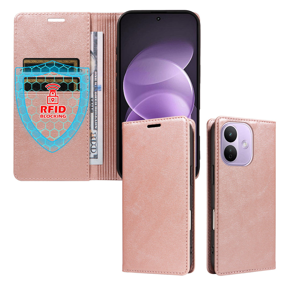 Xiaomi Redmi Note 17 Pro 5G Plånboksfodral RFID-blockerande kortplatser stativ Magnetisk stängning Lädermobilskal