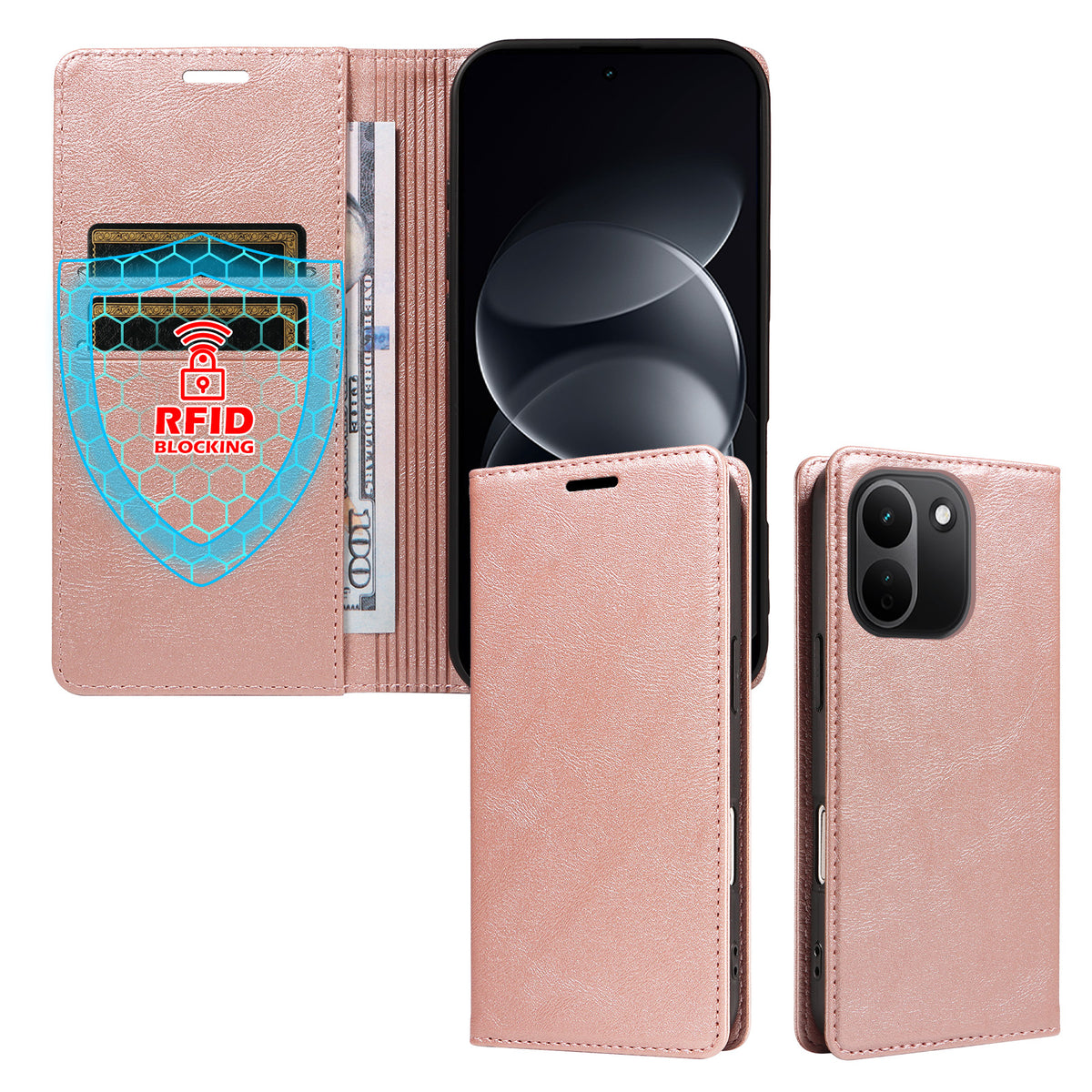 Xiaomi Redmi Note 17 Pro+ 5G / Xiaomi Redmi Note 17 Pro Max 5G Plånboksfodral RFID-blockerande kortplatser stativ magnetisk stängning lädermobilskal