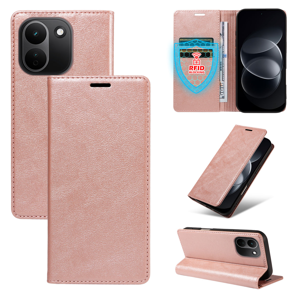 Xiaomi Redmi Note 17 Pro+ 5G / Xiaomi Redmi Note 17 Pro Max 5G Plånboksfodral RFID-blockerande kortplatser stativ magnetisk stängning lädermobilskal