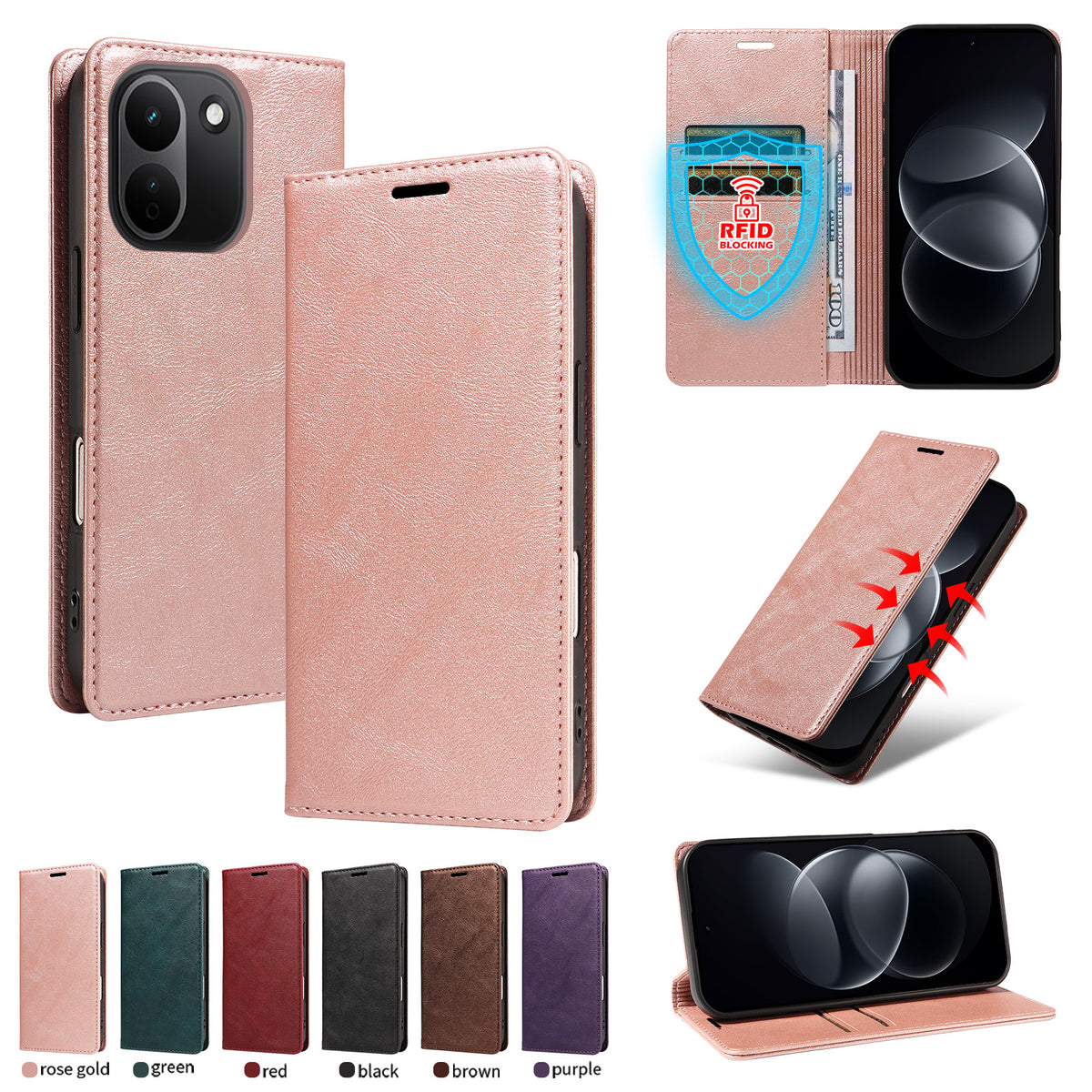 Xiaomi Redmi Note 17 Pro+ 5G / Xiaomi Redmi Note 17 Pro Max 5G Plånboksfodral RFID-blockerande kortplatser stativ magnetisk stängning lädermobilskal