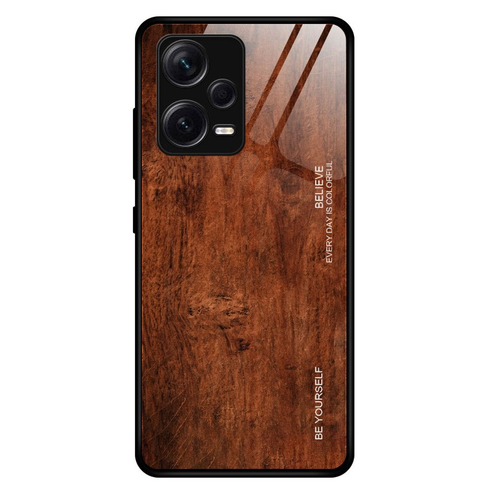 For Xiaomi Redmi Note 12 Pro+ 5G Back Protector Wooden Pattern Tempered Glass Shell Drop Resistant Phone Case TPU Frame Protective Cover