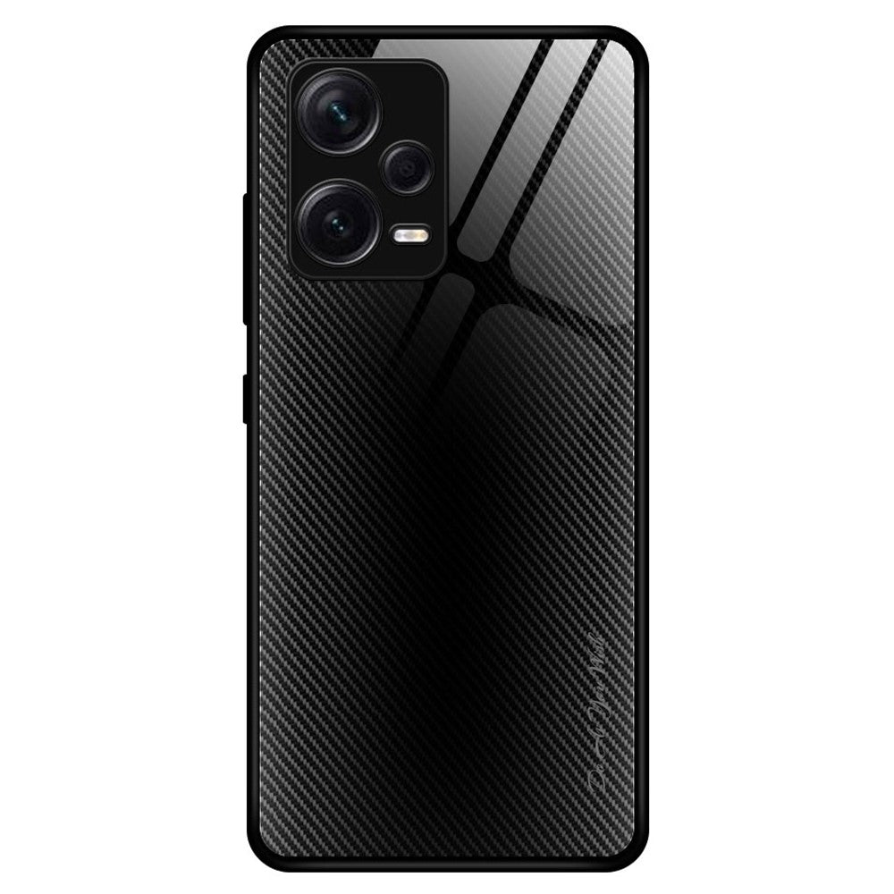 Xiaomi Redmi Note 12 Pro+ 5G Stötsäkert mobilskal Kolfiberstruktur Slim Skal Härdat Glas+TPU mobilskal