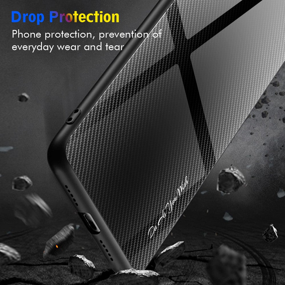 For Xiaomi Redmi Note Note 12 Pro 5G Scratch Proof Phone Case Carbon Fiber Texture Slim Case Tempered Glass+TPU Phone Cover