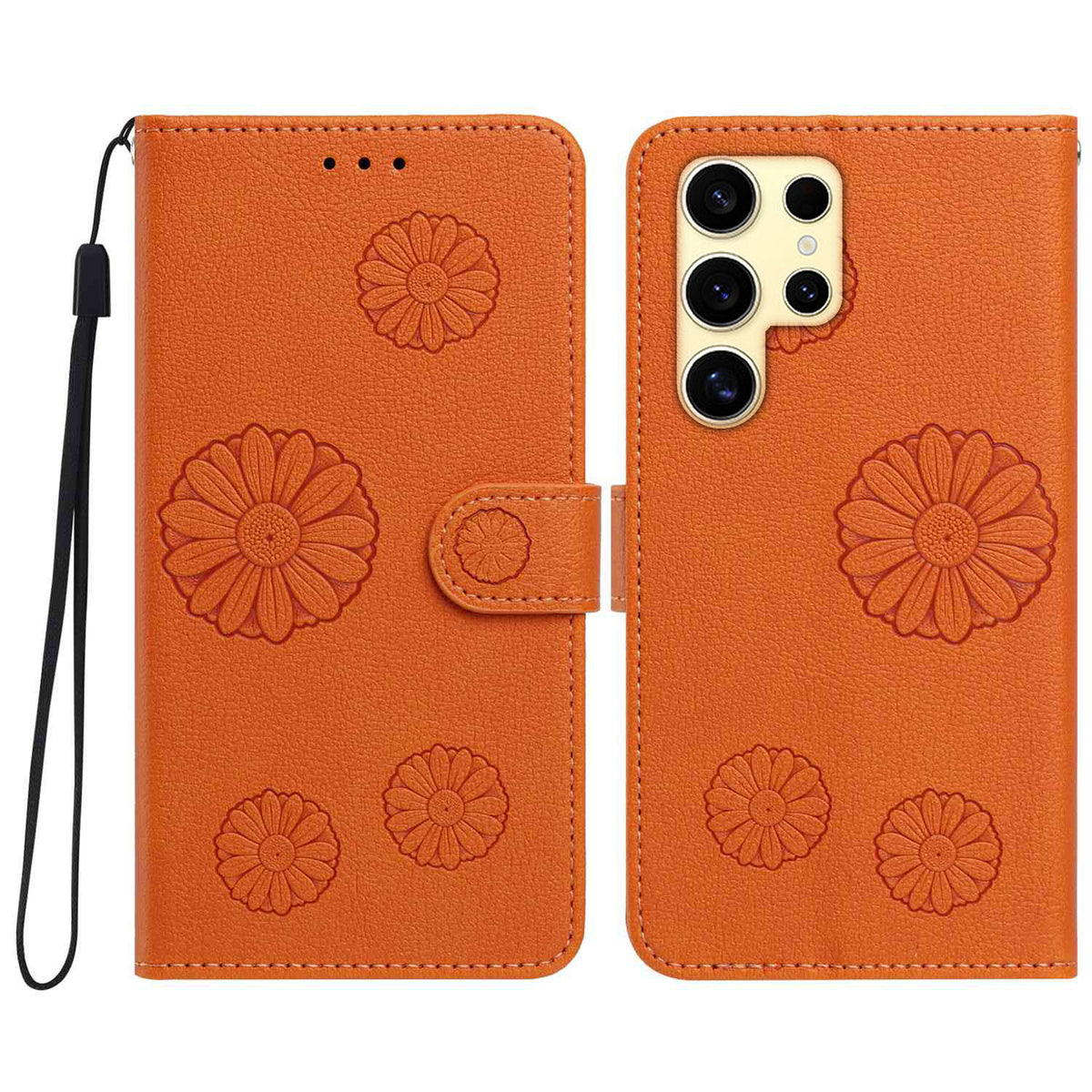 For Samsung Galaxy S24 Ultra Daisy Pattern PU Leather Wallet Phone Cover with Wrist Strap