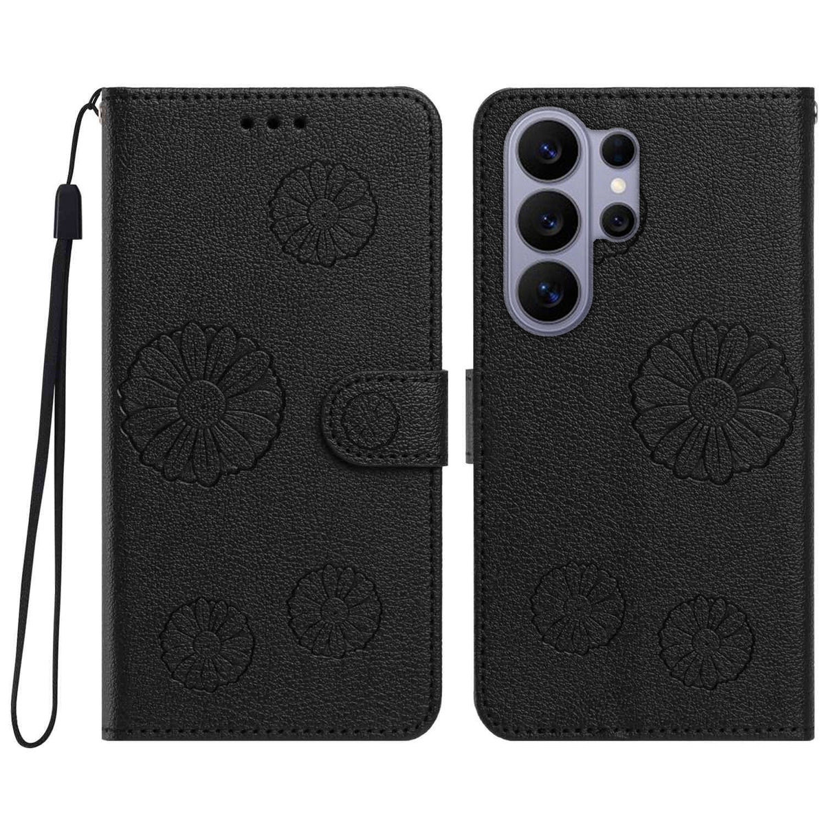 For Samsung Galaxy S23 Ultra Daisy Pattern PU Leather Wallet Phone Cover with Wrist Strap