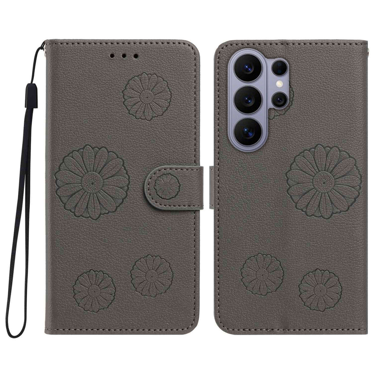 For Samsung Galaxy S23 Ultra Daisy Pattern PU Leather Wallet Phone Cover with Wrist Strap