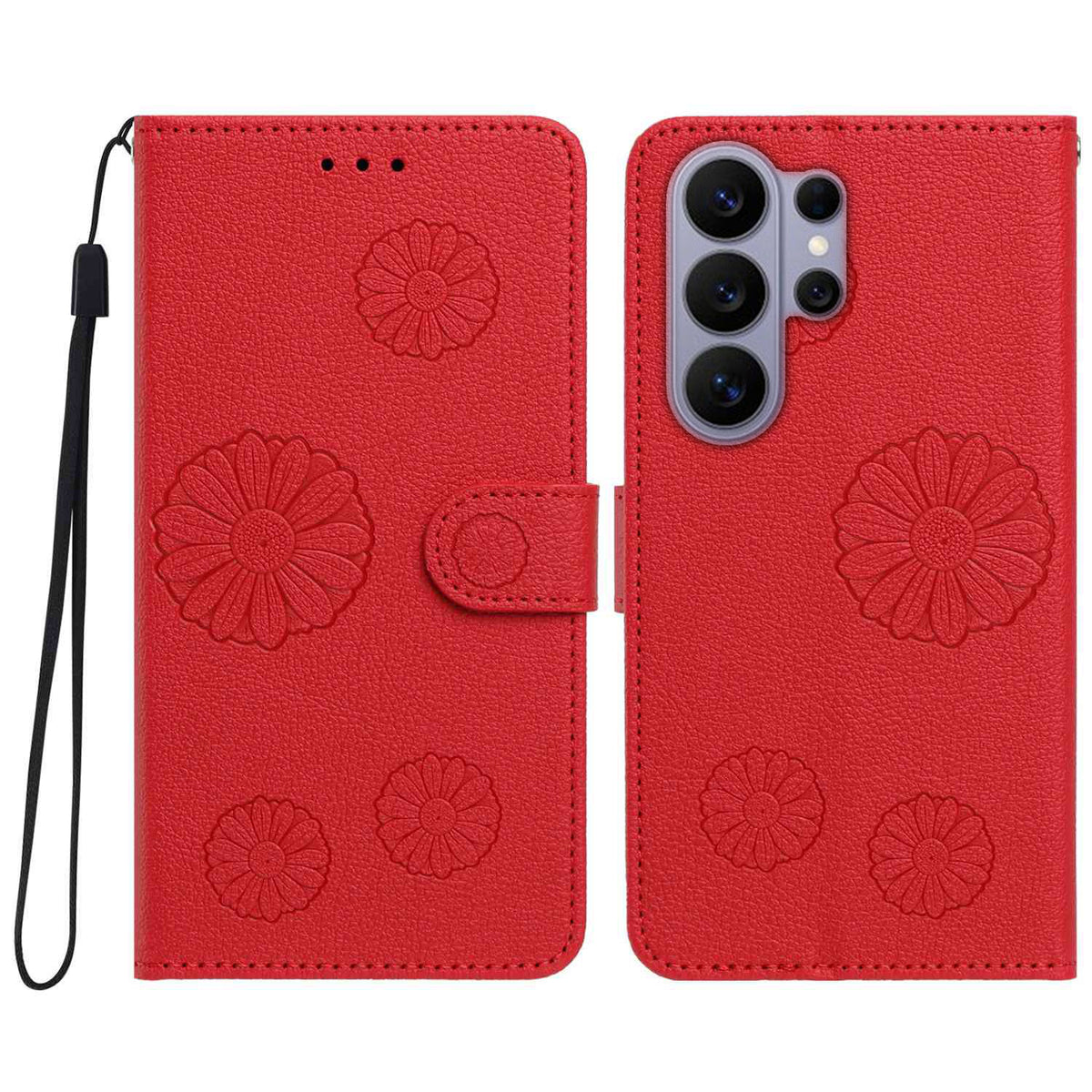 For Samsung Galaxy S23 Ultra Daisy Pattern PU Leather Wallet Phone Cover with Wrist Strap