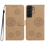 For Samsung Galaxy S22 5G Daisy Pattern PU Leather Wallet Phone Cover with Wrist Strap