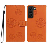 For Samsung Galaxy S22 5G Daisy Pattern PU Leather Wallet Phone Cover with Wrist Strap