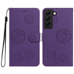 For Samsung Galaxy S22 5G Daisy Pattern PU Leather Wallet Phone Cover with Wrist Strap