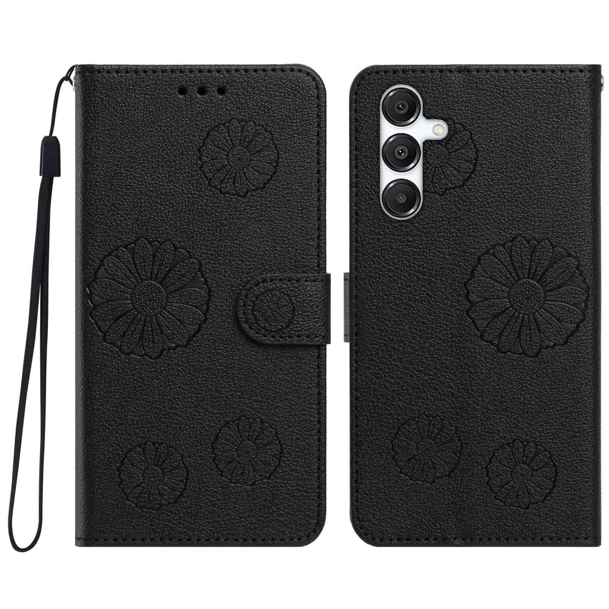 For Samsung Galaxy S24 Daisy Pattern PU Leather Wallet Phone Cover with Wrist Strap