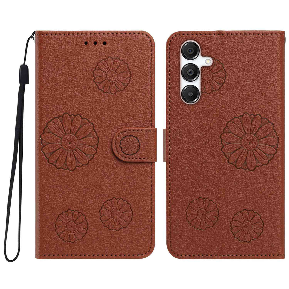 For Samsung Galaxy S24 Daisy Pattern PU Leather Wallet Phone Cover with Wrist Strap