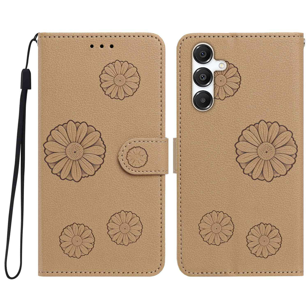 For Samsung Galaxy S24 Daisy Pattern PU Leather Wallet Phone Cover with Wrist Strap