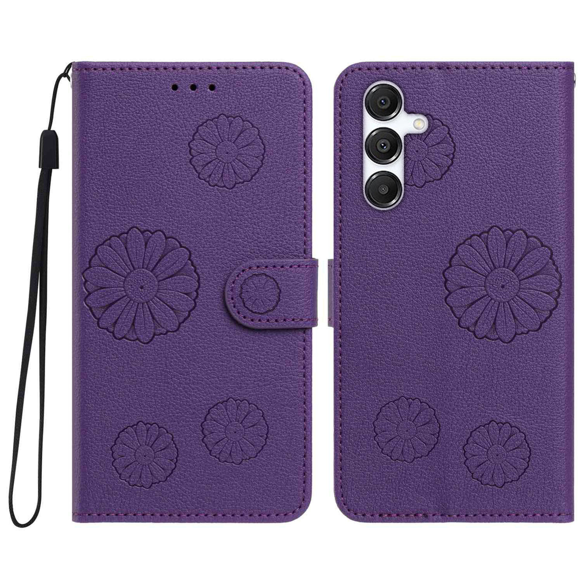 For Samsung Galaxy S24 Daisy Pattern PU Leather Wallet Phone Cover with Wrist Strap