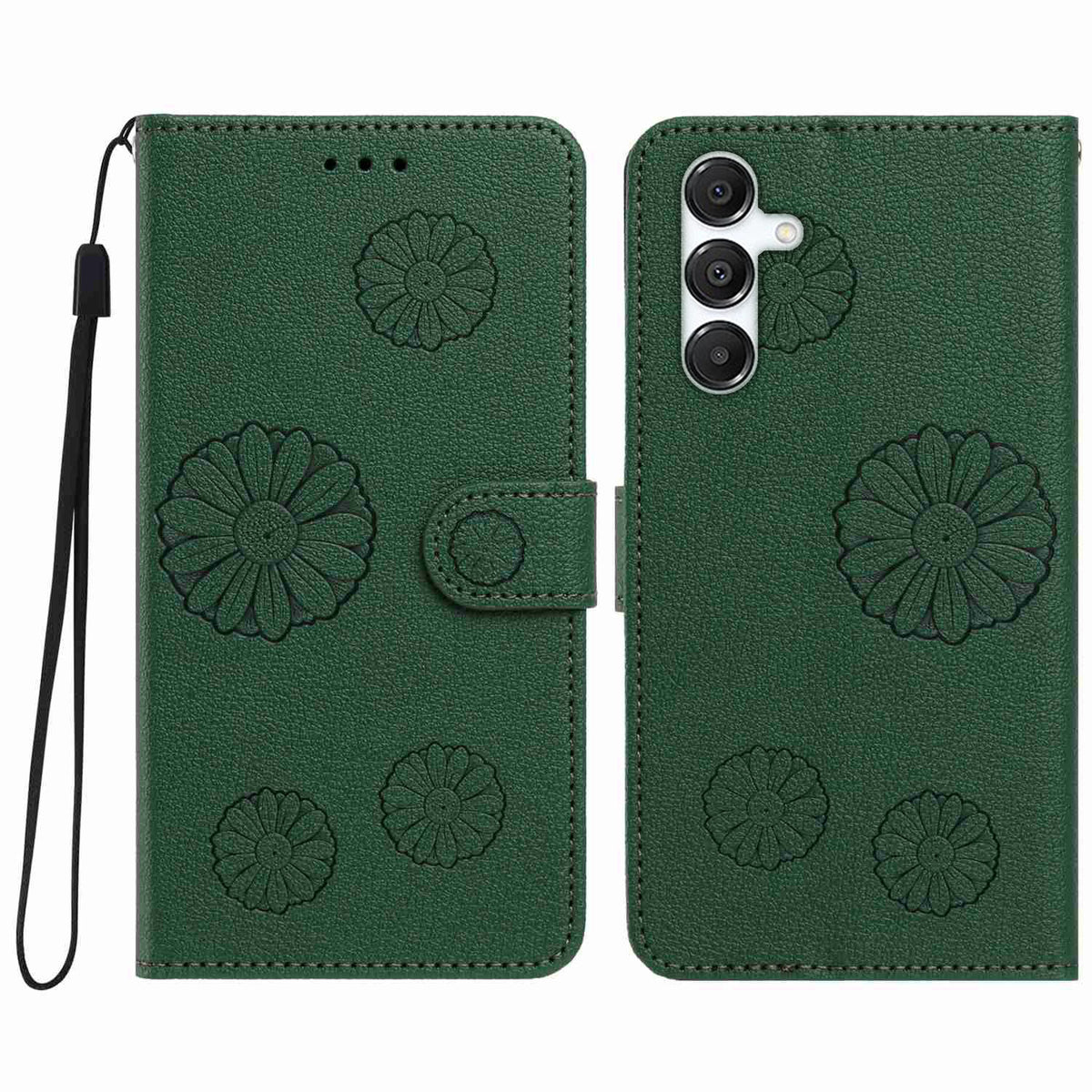 For Samsung Galaxy S24+ Daisy Pattern PU Leather Wallet Phone Cover with Wrist Strap