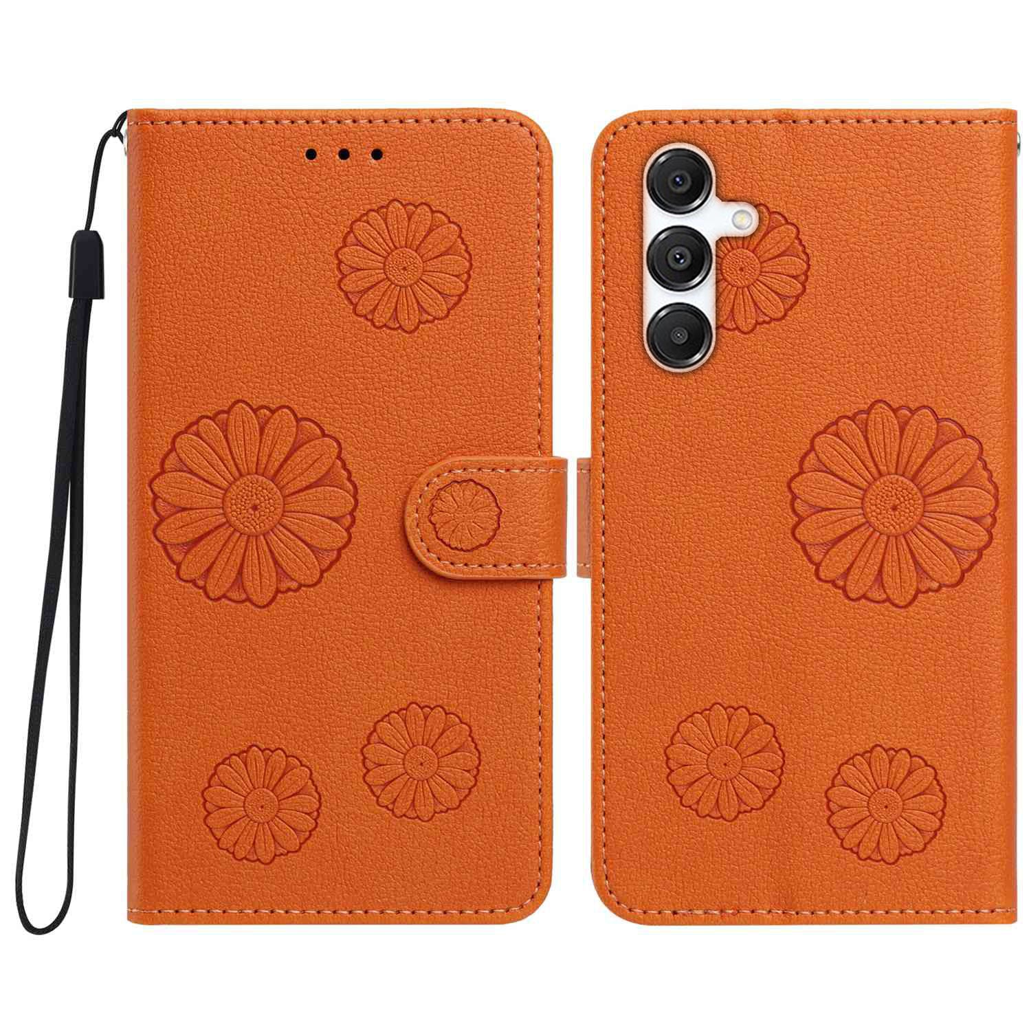 For Samsung Galaxy S24+ Daisy Pattern PU Leather Wallet Phone Cover with Wrist Strap