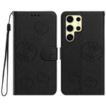 For Samsung Galaxy S22 Ultra 5G Daisy Pattern PU Leather Wallet Phone Cover with Wrist Strap