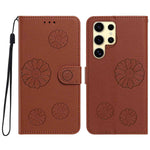 For Samsung Galaxy S22 Ultra 5G Daisy Pattern PU Leather Wallet Phone Cover with Wrist Strap