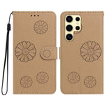 For Samsung Galaxy S22 Ultra 5G Daisy Pattern PU Leather Wallet Phone Cover with Wrist Strap