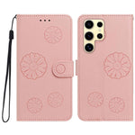 For Samsung Galaxy S22 Ultra 5G Daisy Pattern PU Leather Wallet Phone Cover with Wrist Strap