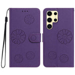 For Samsung Galaxy S22 Ultra 5G Daisy Pattern PU Leather Wallet Phone Cover with Wrist Strap