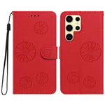 For Samsung Galaxy S22 Ultra 5G Daisy Pattern PU Leather Wallet Phone Cover with Wrist Strap