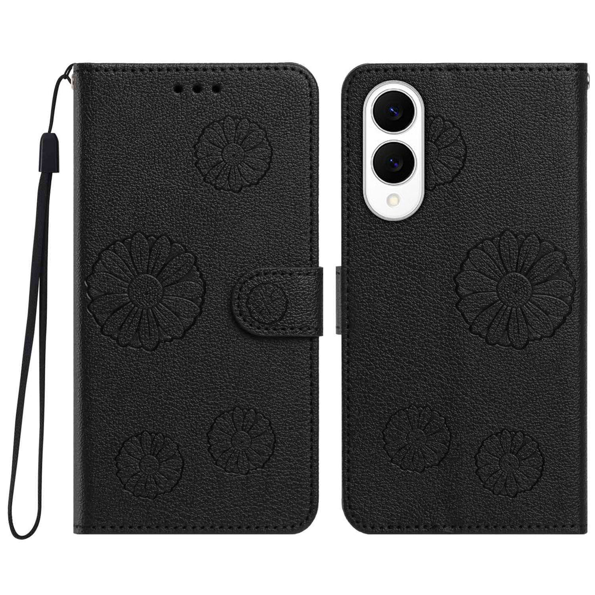 For Samsung Galaxy S25 Edge Daisy Pattern PU Leather Wallet Phone Cover with Wrist Strap