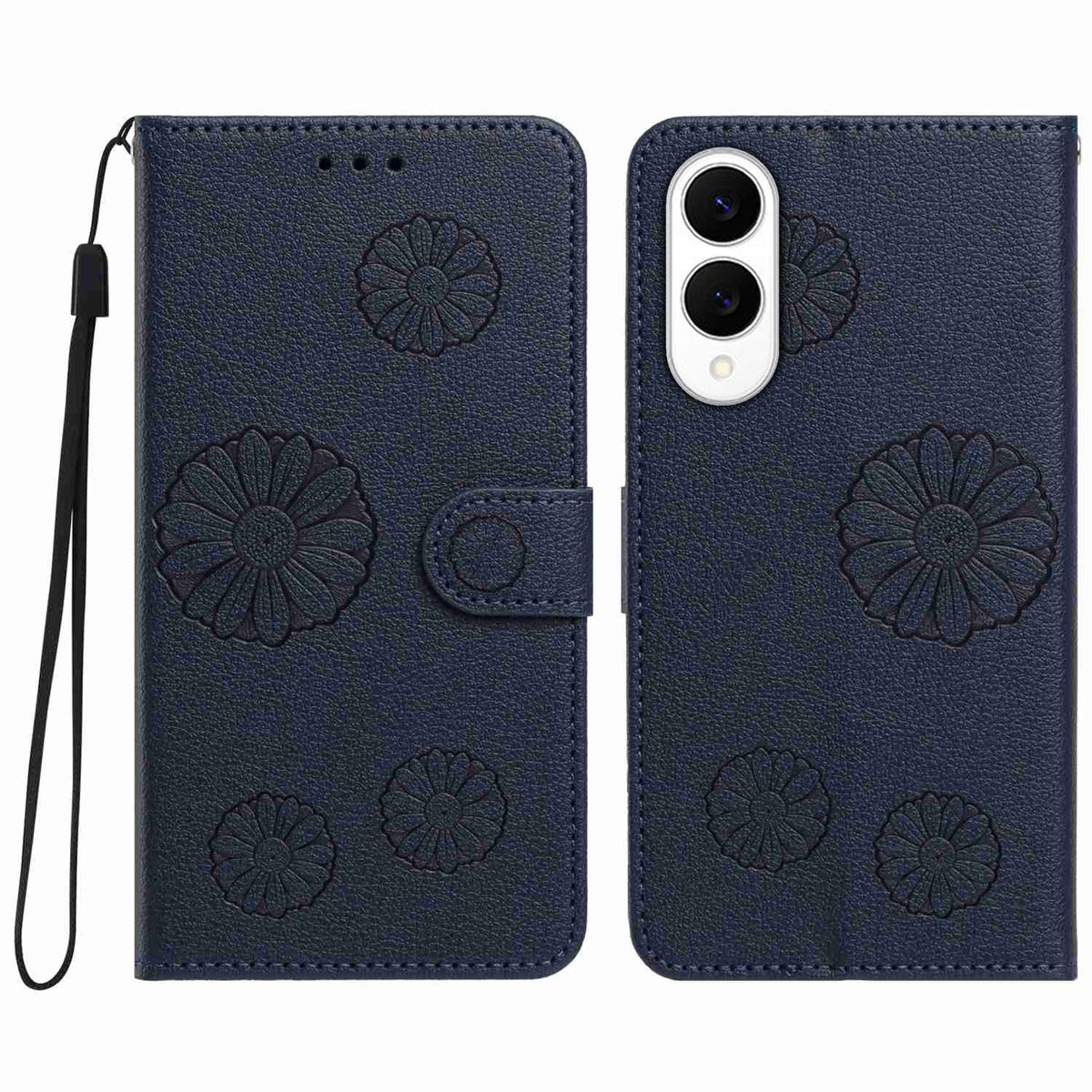 For Samsung Galaxy S25 Edge Daisy Pattern PU Leather Wallet Phone Cover with Wrist Strap