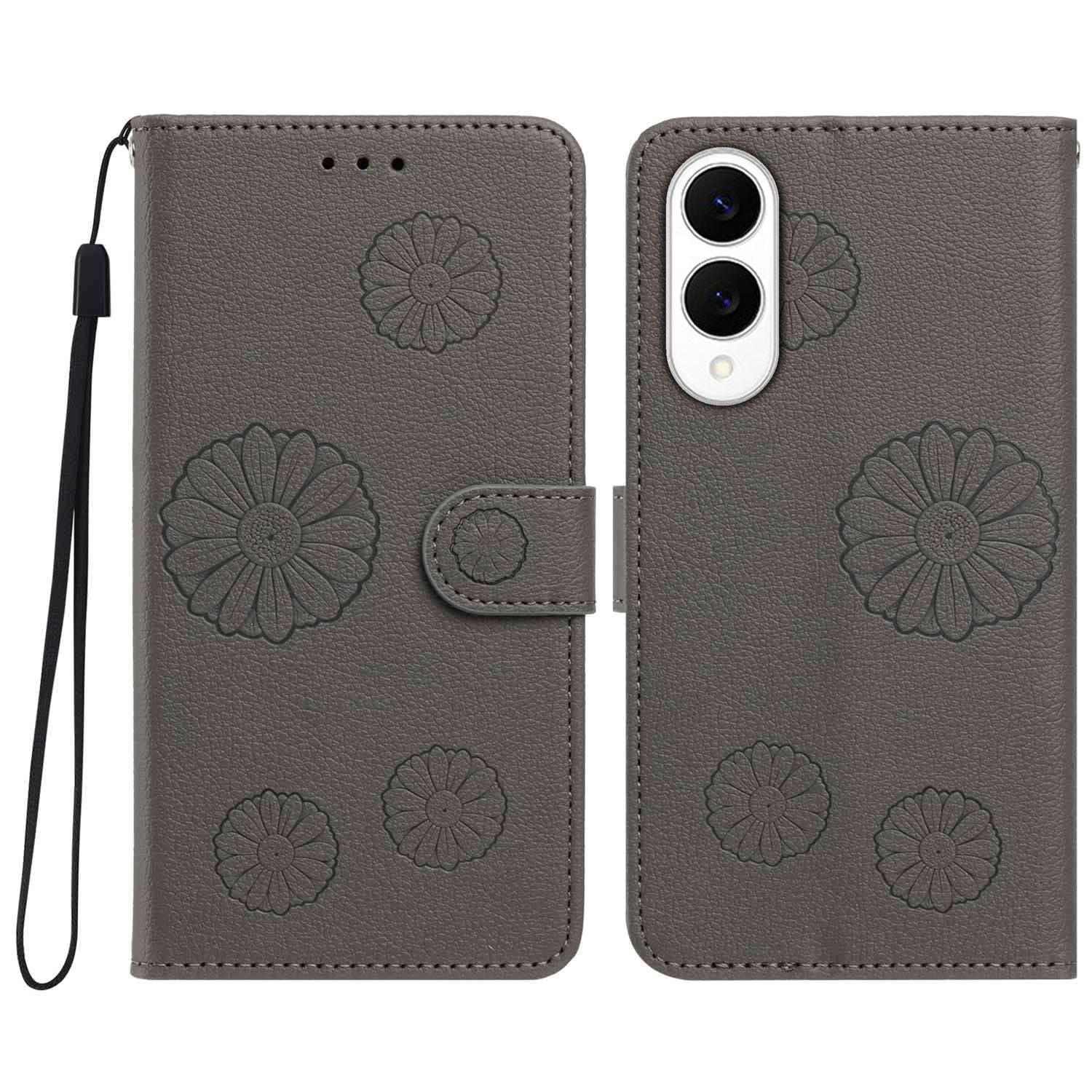 For Samsung Galaxy S25 Edge Daisy Pattern PU Leather Wallet Phone Cover with Wrist Strap