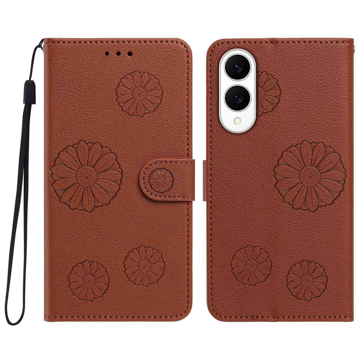 For Samsung Galaxy S25 Edge Daisy Pattern PU Leather Wallet Phone Cover with Wrist Strap