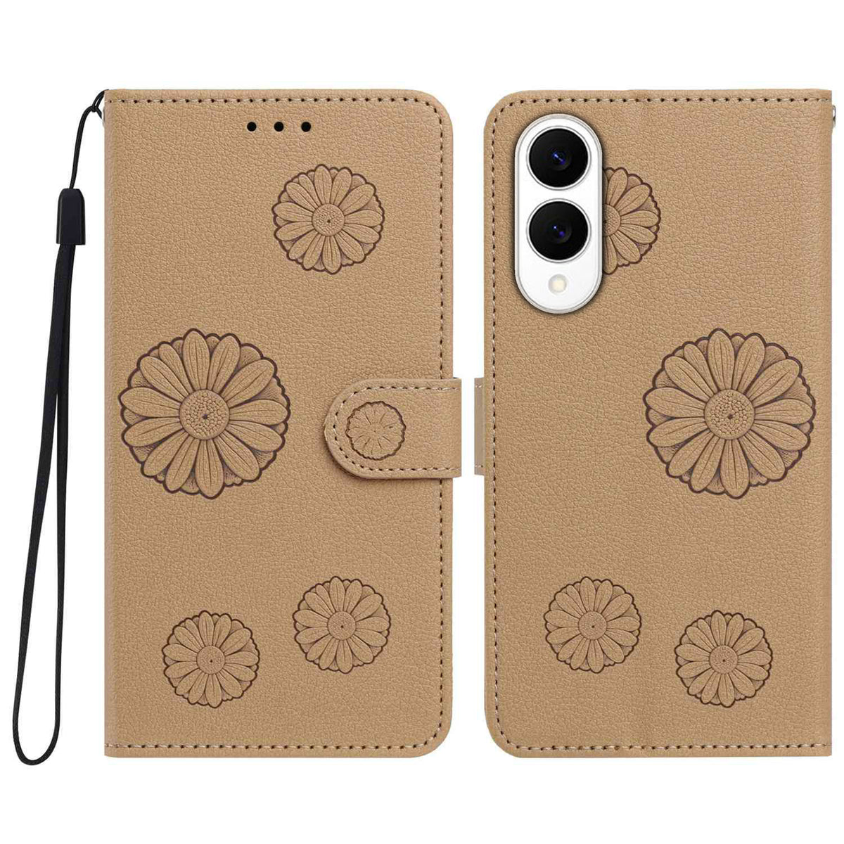 For Samsung Galaxy S25 Edge Daisy Pattern PU Leather Wallet Phone Cover with Wrist Strap