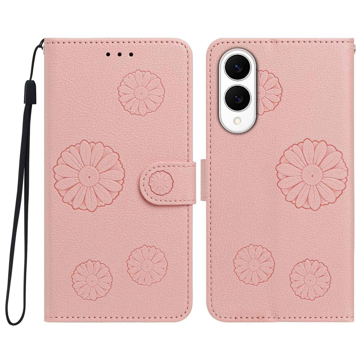 For Samsung Galaxy S25 Edge Daisy Pattern PU Leather Wallet Phone Cover with Wrist Strap