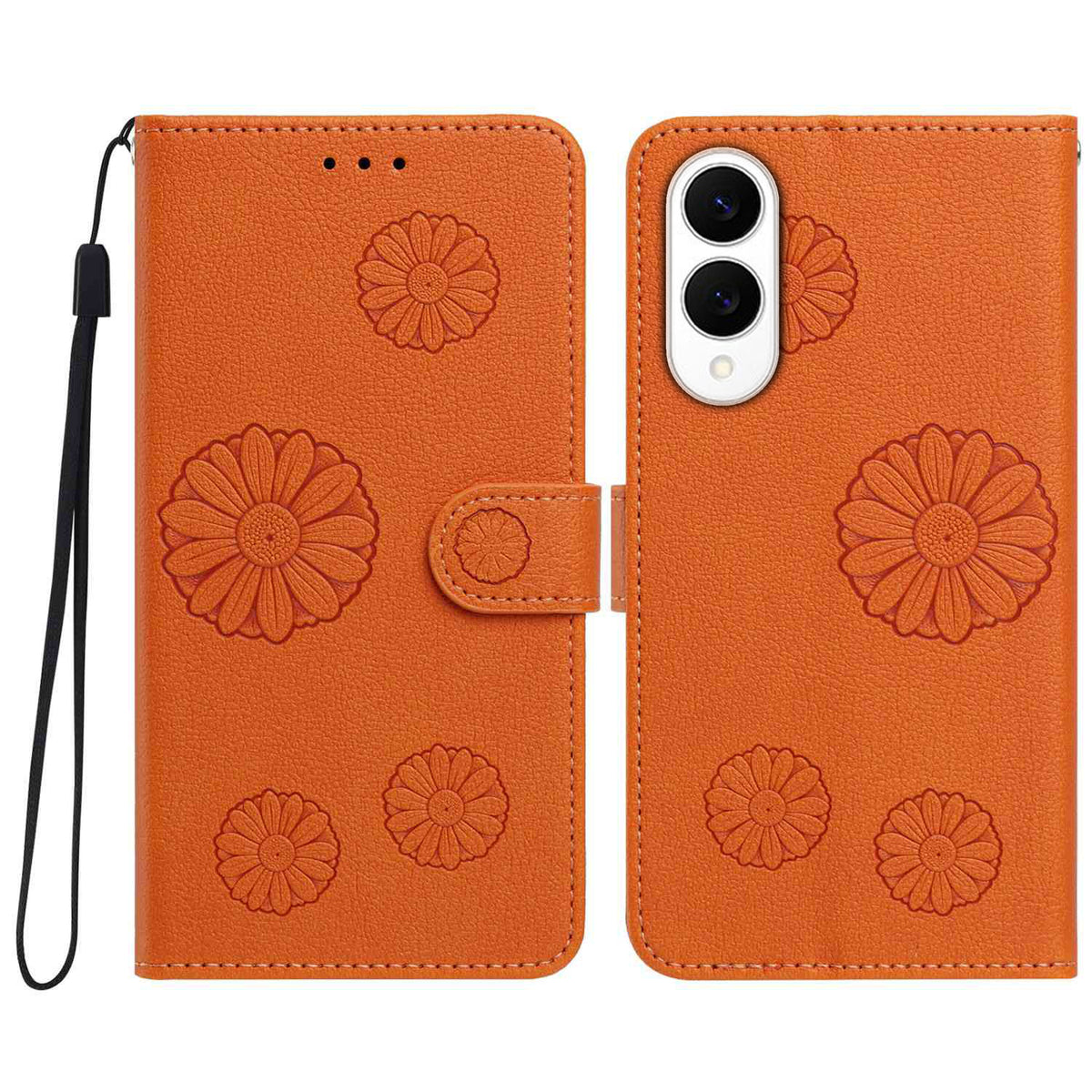 For Samsung Galaxy S25 Edge Daisy Pattern PU Leather Wallet Phone Cover with Wrist Strap