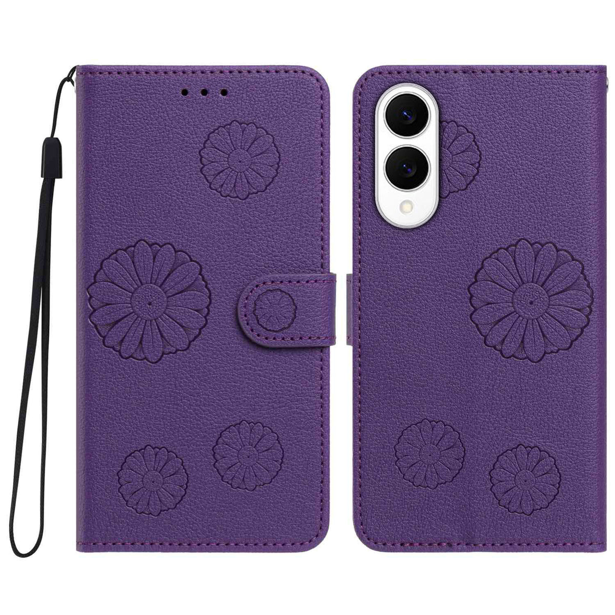 For Samsung Galaxy S25 Edge Daisy Pattern PU Leather Wallet Phone Cover with Wrist Strap