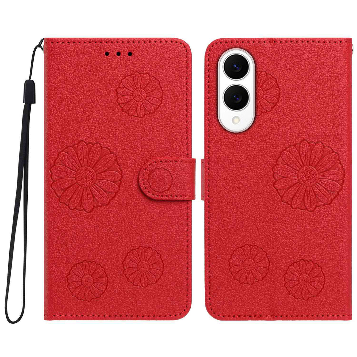 For Samsung Galaxy S25 Edge Daisy Pattern PU Leather Wallet Phone Cover with Wrist Strap