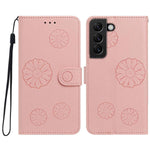For Samsung Galaxy S22+ 5G Daisy Pattern PU Leather Wallet Phone Cover with Wrist Strap