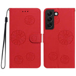 For Samsung Galaxy S22+ 5G Daisy Pattern PU Leather Wallet Phone Cover with Wrist Strap