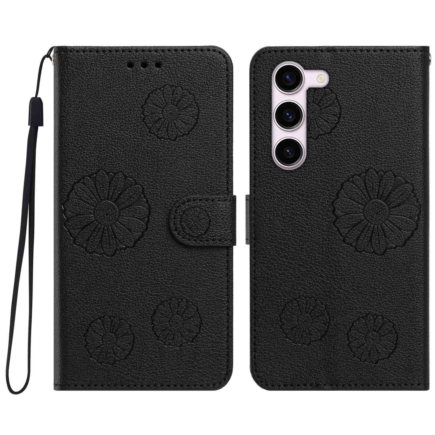 For Samsung Galaxy S23+ Daisy Pattern PU Leather Wallet Phone Cover with Wrist Strap