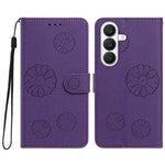 For Samsung Galaxy S25 Daisy Pattern PU Leather Wallet Phone Cover with Wrist Strap