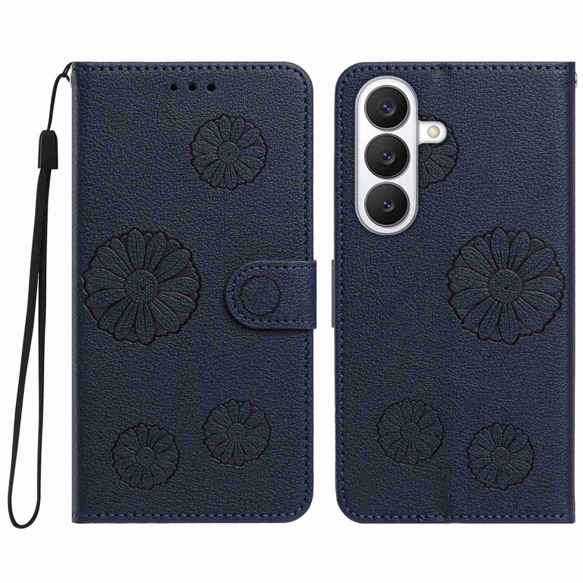 Samsung Galaxy S26 Plånboksfodral i PU-läder med daisymönster och handledsrem