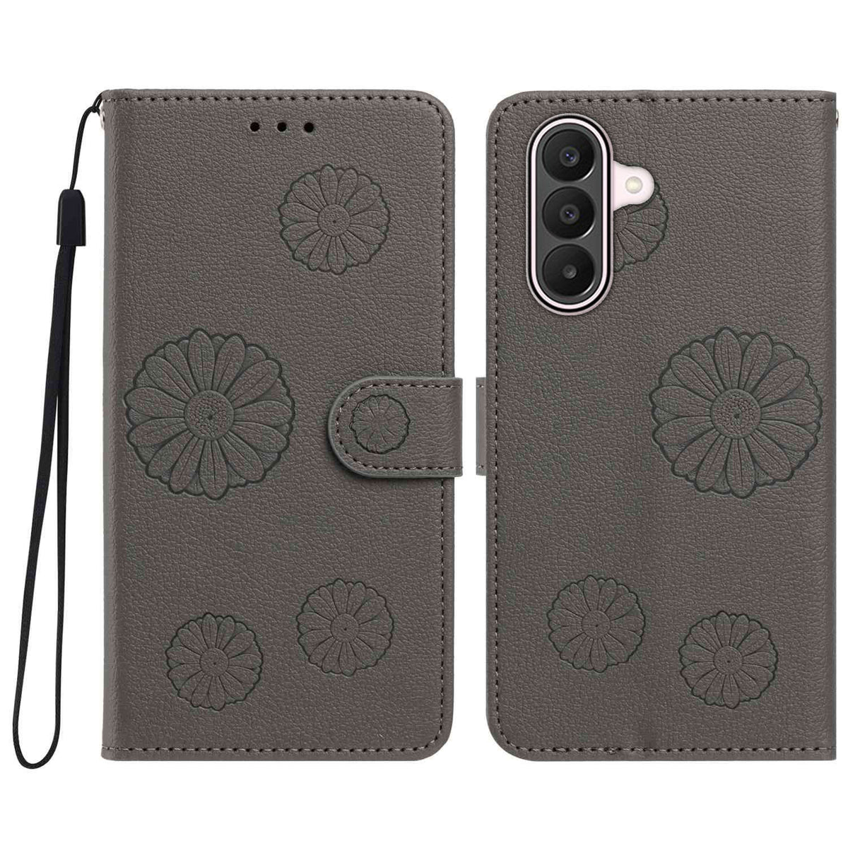 Pungcover i PU-læder til Samsung Galaxy A17 5G / Galaxy A17 4G / Galaxy A18 5G / Galaxy A26 5G / Galaxy A18 4G med margueritmønster og håndledsrem