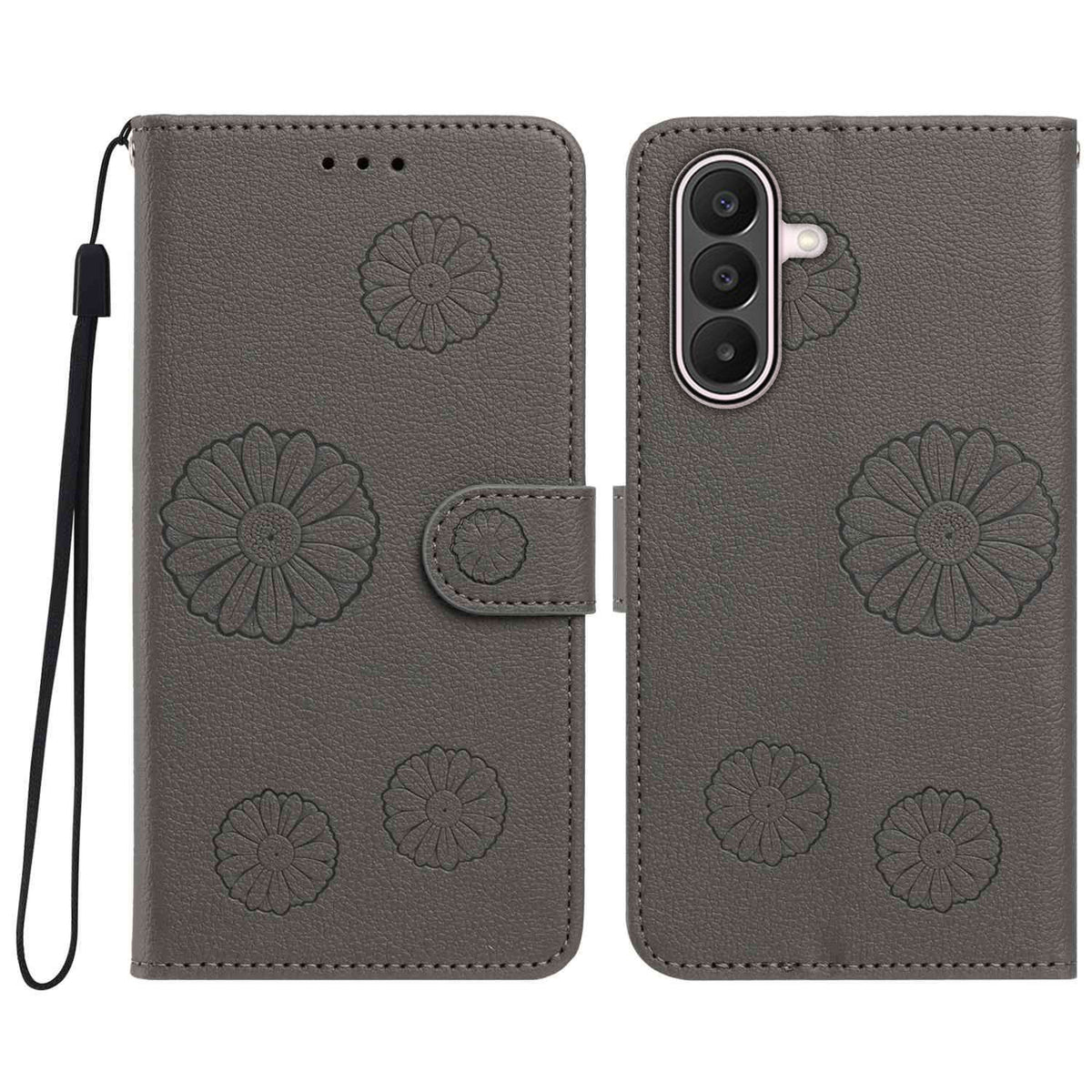 Samsung Galaxy A36 5G / Galaxy A37 5G Plånboksfodral i PU-läder med daisymönster och handledsrem