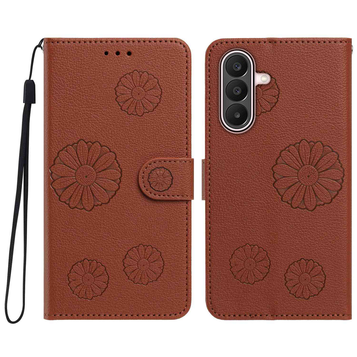 Samsung Galaxy A36 5G / Galaxy A37 5G Plånboksfodral i PU-läder med daisymönster och handledsrem
