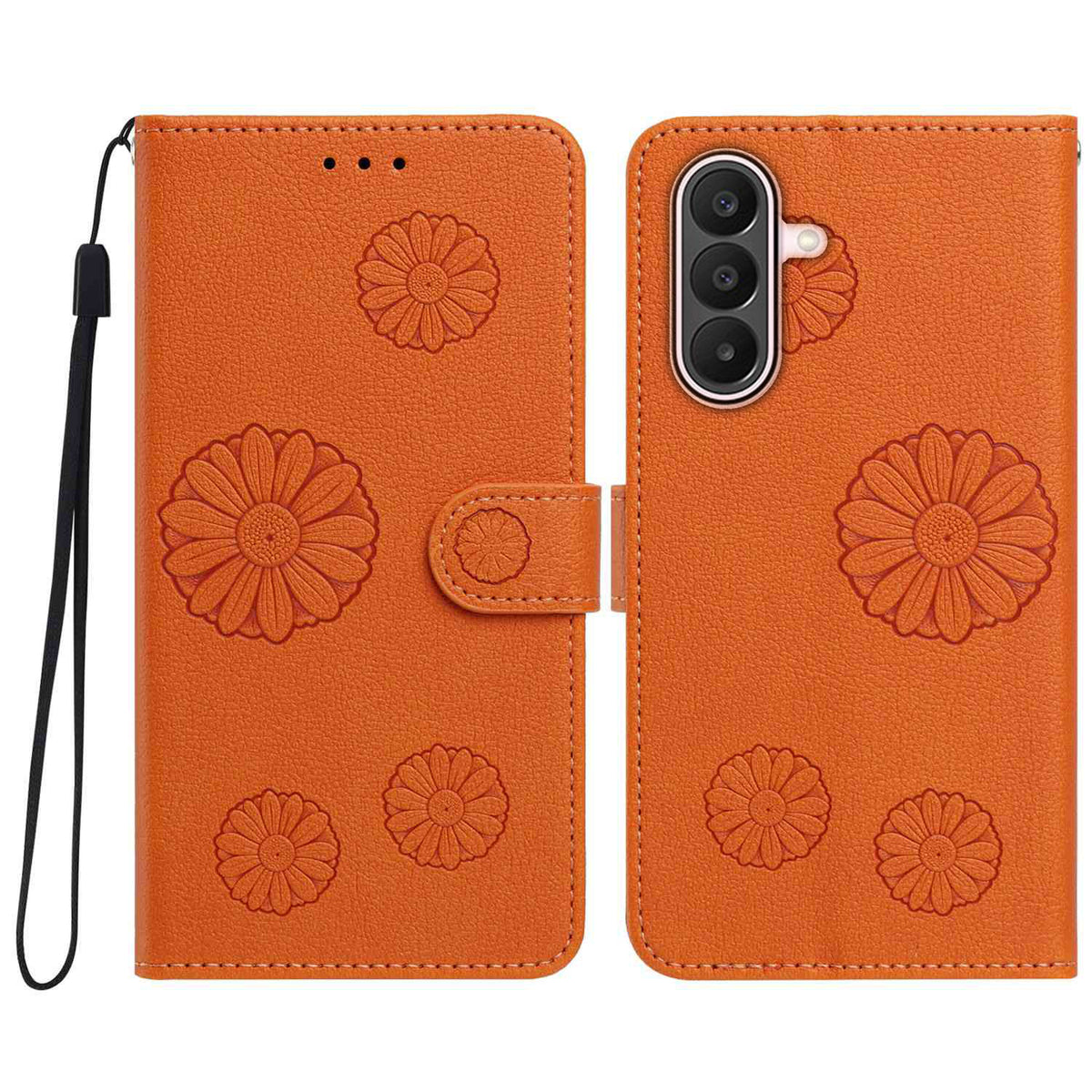 Samsung Galaxy A36 5G / Galaxy A37 5G Plånboksfodral i PU-läder med daisymönster och handledsrem