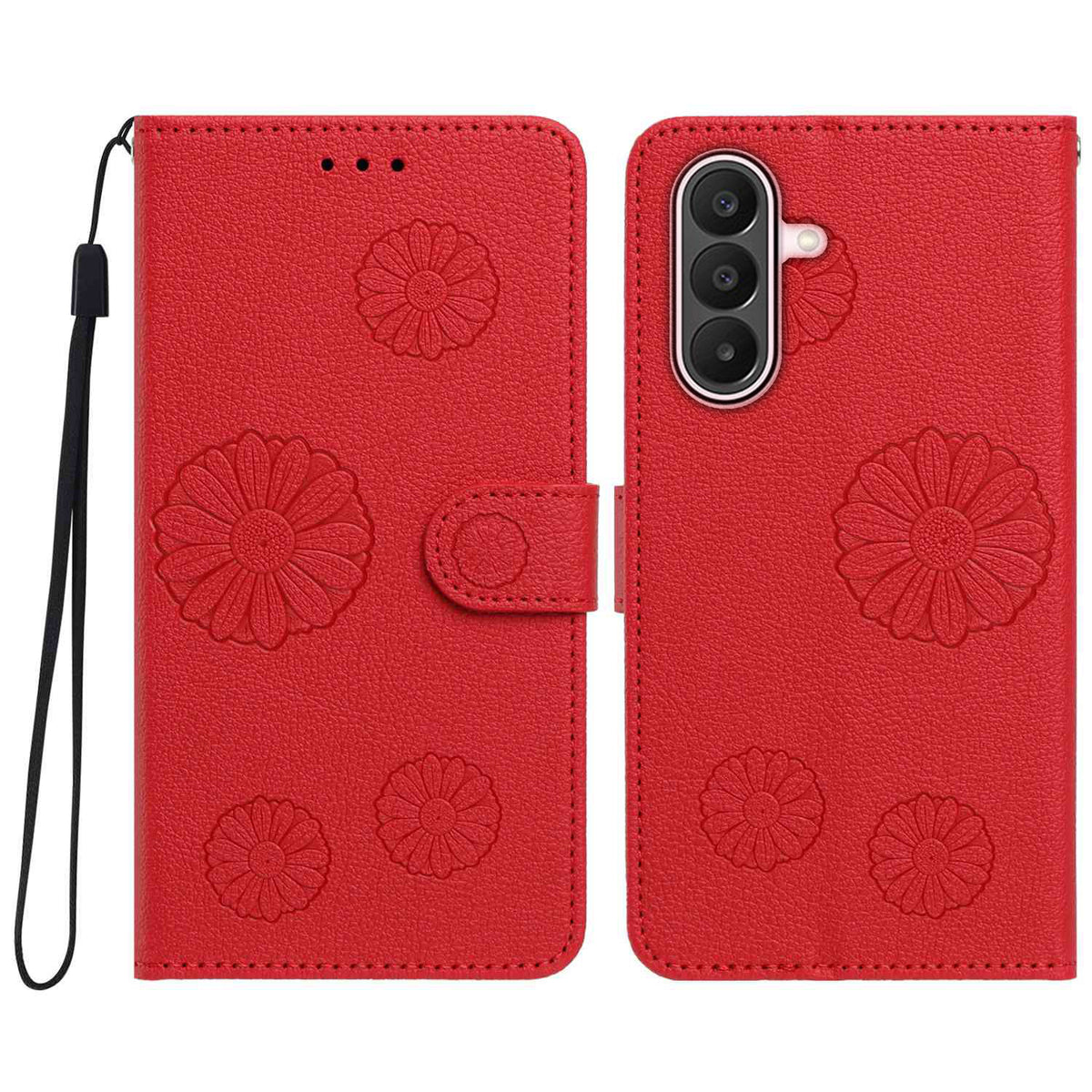 Samsung Galaxy A36 5G / Galaxy A37 5G Plånboksfodral i PU-läder med daisymönster och handledsrem