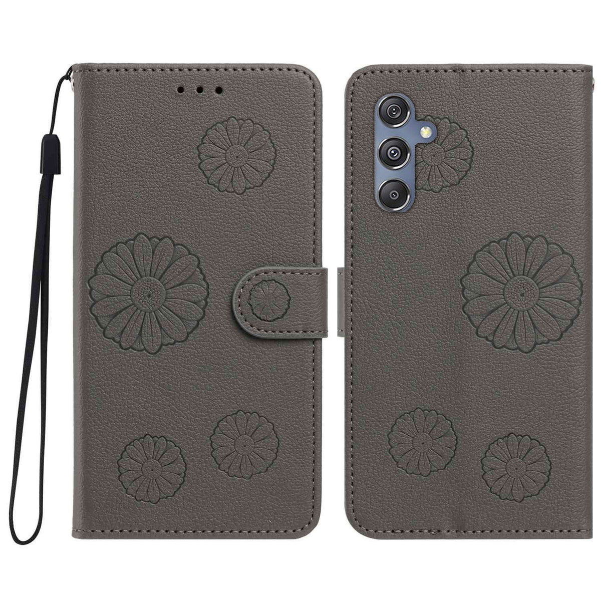 Samsung Galaxy A34 5G Plånboksfodral i PU-läder med daisymönster och handledsrem