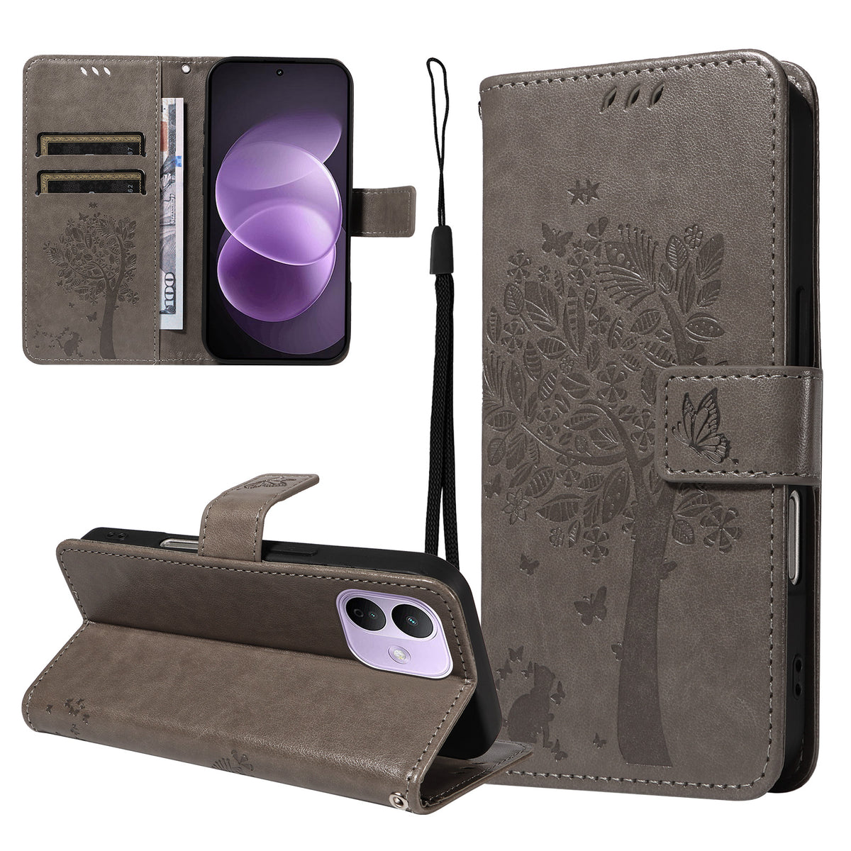 For Xiaomi Redmi Note 17 Pro 5G Phone Case with Stand Cat Tree Pattern Leather Wallet Mobile Cover