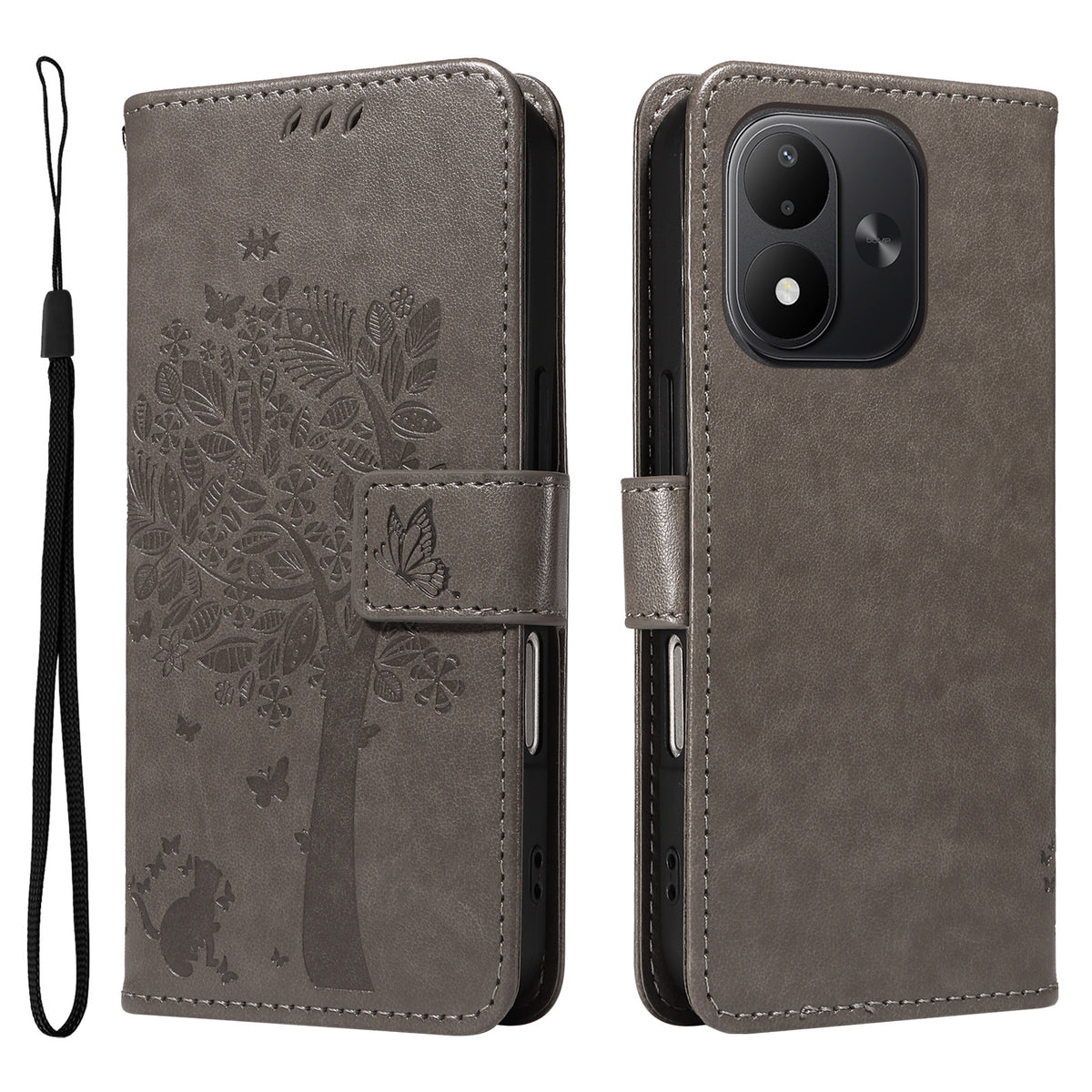 Xiaomi Redmi Note 17 4G (Global) / Xiaomi Redmi Note 17 (Indien/Kina) 5G / Xiaomi Redmi Note 17 5G (Global) mobilskal med stativ Läderplånbok med kattträdmönster