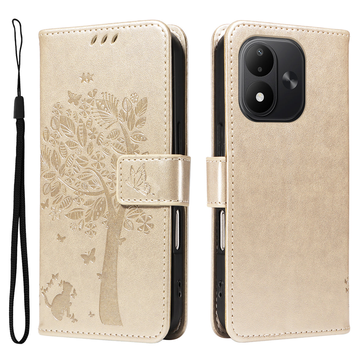 Xiaomi Redmi Note 17 4G (Global) / Xiaomi Redmi Note 17 (Indien/Kina) 5G / Xiaomi Redmi Note 17 5G (Global) mobilskal med stativ Läderplånbok med kattträdmönster